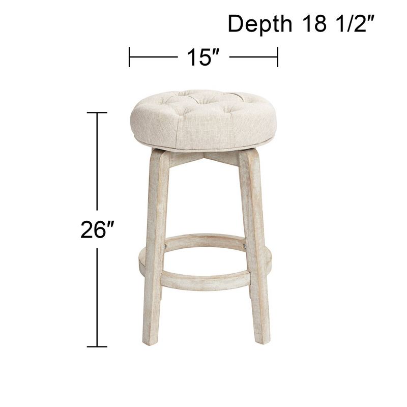 55 Downing Street Shelby White Wood Swivel Bar Stool 26" High Farmhouse Rustic Oatmeal Upholstered Cushion with Footrest for Kitchen Counter Height, 4 of 9