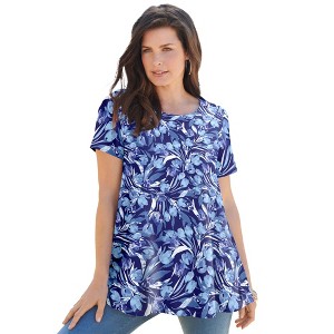 Roaman's Women's Plus Size Ultimate Swing Tee With Keyhole Back - 1 of 4