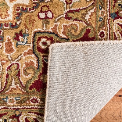 Light Gold and Red Hand-Tufted Wool 4' x 6' Area Rug