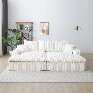 102" Oversized Modular Sectional Sofa Bed with Double Lounge Chaise, Plush Corduroy Sofa Bed, No Assembly Needed, Deep Seat Comfort - 1 of 4