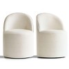 Modern Upholstered Dining Chair with Castors Round Barrel Dining Room Chair Linen Dining Chairs Set of 2 for Kitchen -Tanpinhause - 2 of 4
