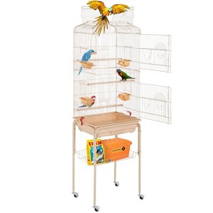 FDW 64 Inch  Bird Cage Wrought Iron  with Rolling Stand& Storage Shelf for Parakeets, Cockatiels and Other Small Birds Play - 1 of 4