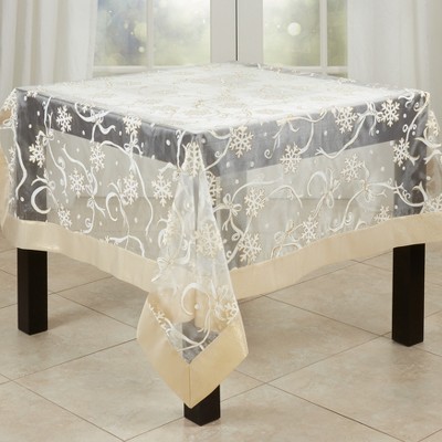 Winter Snowflake and Ribbon Fabric Rectangular Tablecloth