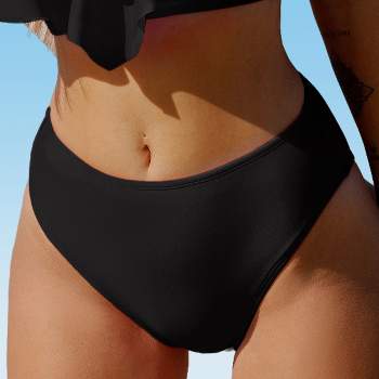 Women's Black Moderate High-Rise Bikini Bottom Swimsuit - Cupshe