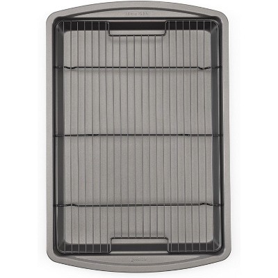 15” x 10.5” Nonstick Carbon Steel Baking Pan & Raised Wire Rack – Pizza Crisper, Crispy Bacon, Multipurpose Cooking Sheet Pan, Cooling Rack