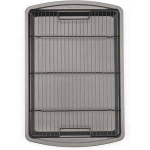 15” x 10.5” Nonstick Carbon Steel Baking Pan & Raised Wire Rack – Pizza Crisper, Crispy Bacon, Multipurpose Cooking Sheet Pan, Cooling Rack - 1 of 4