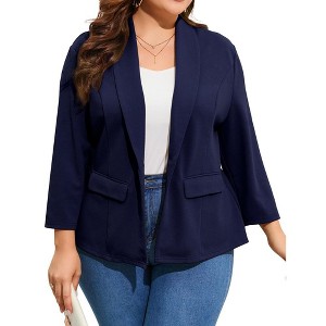 MISSKY Women's Plus Size Casual Open Front Work Office Jackets Blazer Blazers with Pockets - 1 of 4