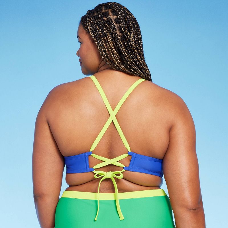Women's Colorblock Triangle Bikini Top - Wild Fable™ Green/Blue, 3 of 5