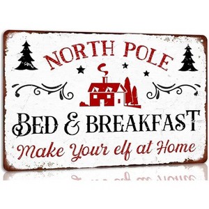 Lomsoe North Pole Bed and Breakfast Christmas Metal Tin Sign Christmas Decor Wall Art for Home Cafe Kitchen Winter Retro Wall Decor Plaque 8x12 Inch - 1 of 4