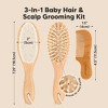 Baby Hair Brush and Comb Set, Oval Wooden Baby Brush Set for Newborns, Infant, Toddler Grooming Kit - 2 of 4