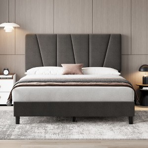 Jojoka Bed Frame with Headboard Adjustable,Modern Velvet Upholstered Platform Bed Frame with Wooden Slat Support - 1 of 4