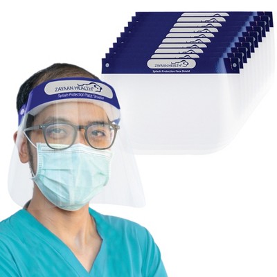 Bison Life Disposable Clear Face Shield, Lightweight Splash Protection, One Size, Blue - 10 Pack