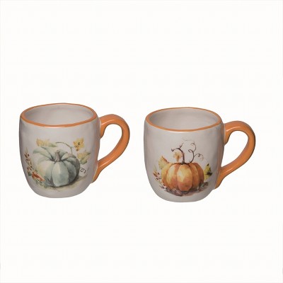 Transpac Ceramic Multicolor Harvest Painted Pumpkin Mug Set of 2