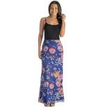 Womens Elastic Waist Floral Sheer Fabric Overlay Maxi Skirt