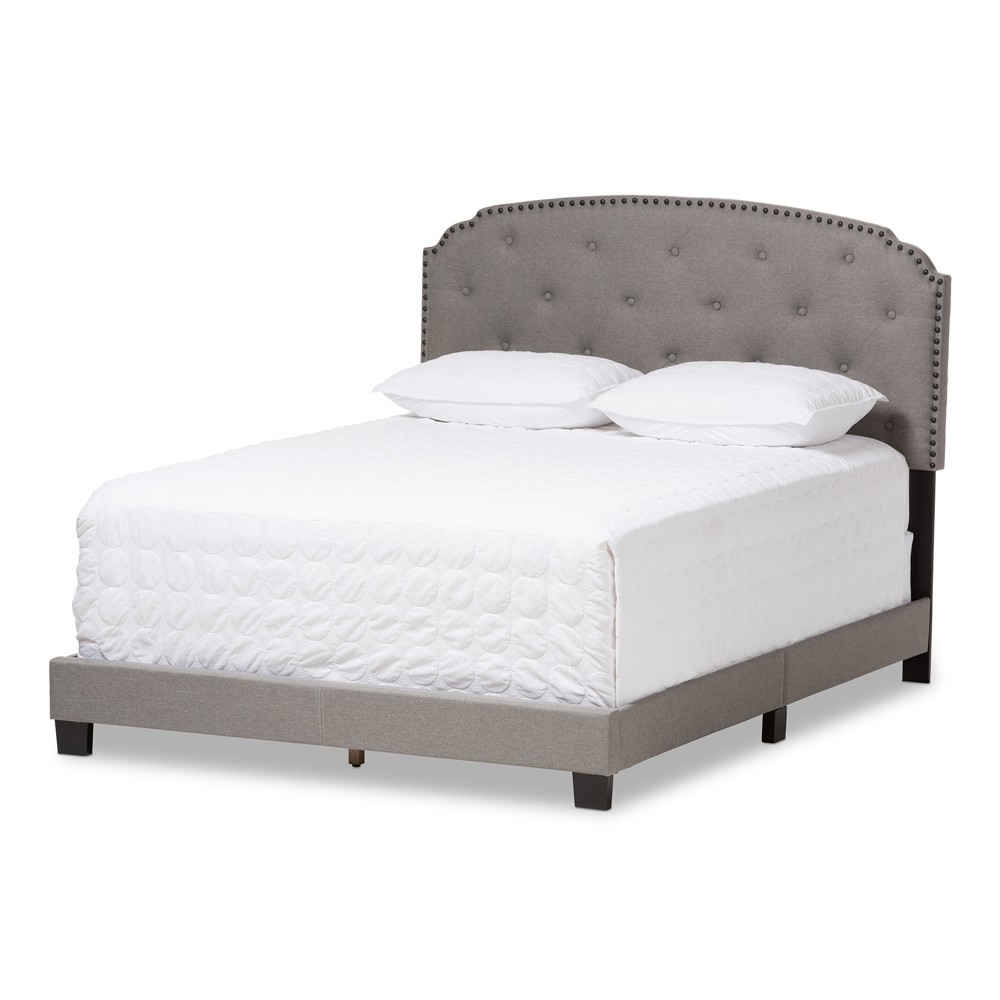 Photos - Bed Frame Queen Lexi Modern and Contemporary Fabric Upholstered Bed Light Gray - Bax