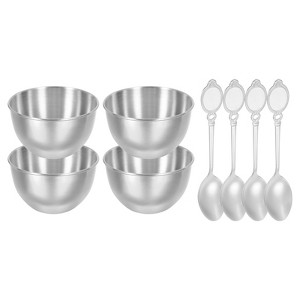 Unique Bargains Stainless Steel Seasoning Condiment Appetizer Sauce Dishes 3.4" and Spoons 4 Sets - 1 of 4