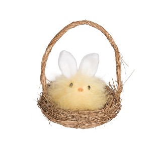 Transpac Fuzzy Easter Chick in Basket Cute Home Decoration for Easter Festivities and Spring Celebrations - 1 of 3