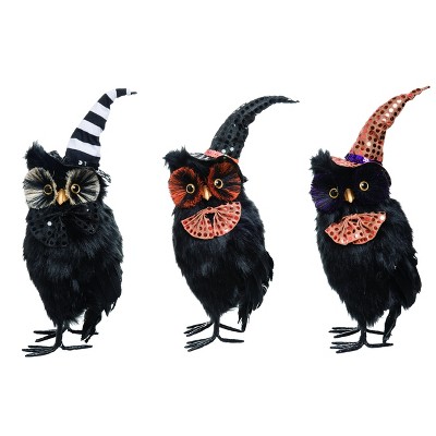 Transpac Foam 17 in. Black Halloween Owl Set of 3