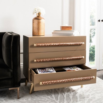 Raquel Light Brown and Gold 3-Drawer Chest