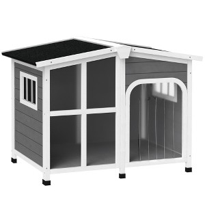 PawHut Cabin-Style Wooden Dog House for Large Dogs Outside with Openable Roof & Giant Window, Big Dog House Outdoor & Indoor, Dog Furniture - 1 of 4