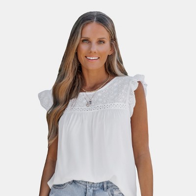 Women's Elegant Lace Trim Chiffon Blouse - Cupshe