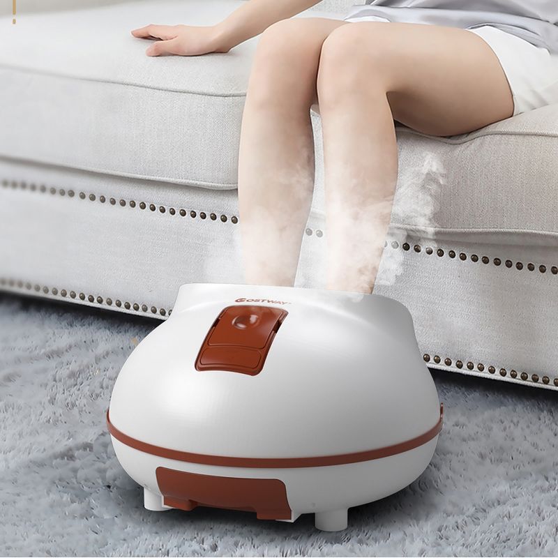 Costway Steam Foot Spa Bath Massager Foot Sauna Care w/Heating Timer Electric Rollers  Brown\Gray, 1 of 12