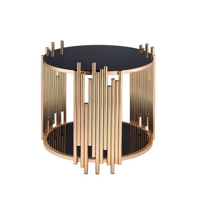 Tanquin 25" Round Black Glass & Gold Metal End Table