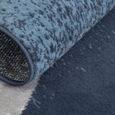 Gray and Blue Geometric Rectangular Area Rug