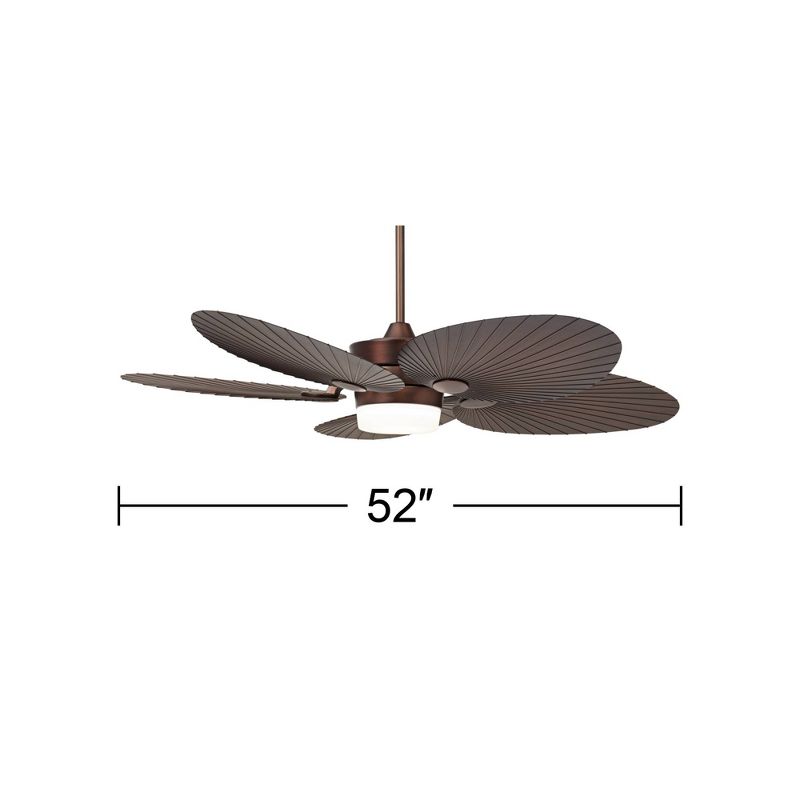 52" Casa Vieja Breeze Tropical Indoor Outdoor Ceiling Fan with LED Light Remote Oil Brushed Bronze Palm Leaf Glass Damp Rated for Patio Exterior House, 4 of 10