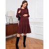 Maternity Smocked Cuff Dress Casual Ribbed Knit Bell Sleeve Midi Dress for Pregnancy - 4 of 4