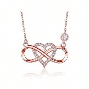Women's White/Rose Gold Sterling Silver Necklace with Cubic Infinity Heart - Birthday Gift for Wife, Mom - 1 of 4