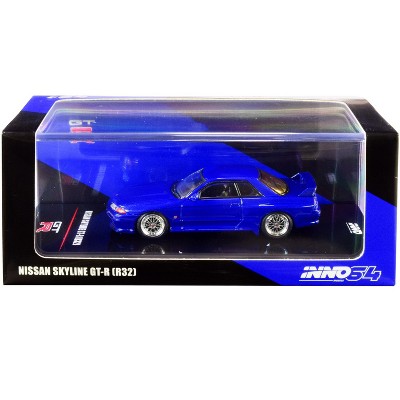 Nissan Skyline GT-R (R32) RHD (Right Hand Drive) Blue Metallic with Extra Wheels & Decals 1/64 Diecast Model Car by Inno Models