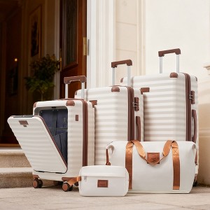 KWPZQEB Luggage Sets of 5 with Front Opening, Hardshell Suitcases With Wheels & TSA Lock, USB Port & Cup Holder, Duffel Bag & Toiletry Bag, 20/24/28 - 1 of 4