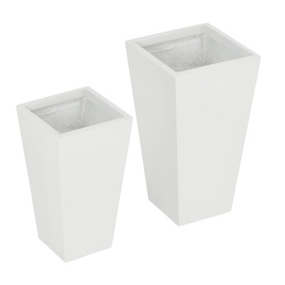 White MgO Tall Outdoor Planters with Drainage Holes, Set of 2