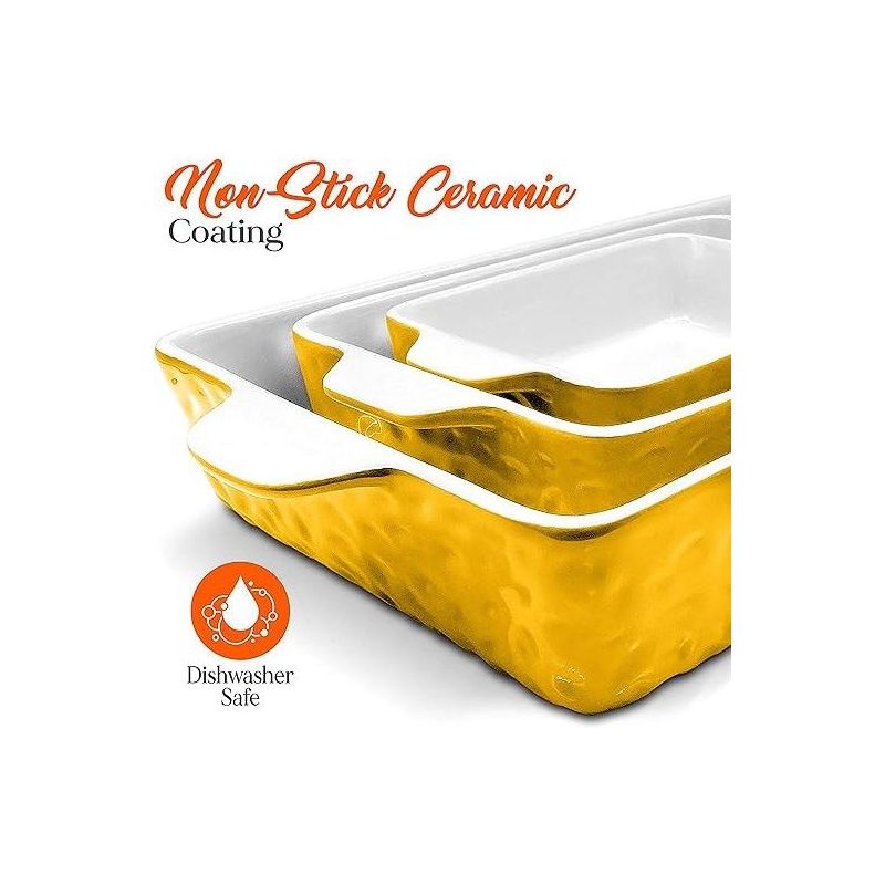 NutriChef 11.6 x 7.8 3Pcs. Nonstick Bakeware Tray Set w/Odor-Free Ceramic, 446°F Oven Microwave/Dishwasher Safe Rectangular Baking Pan, Yellow, 5 of 7