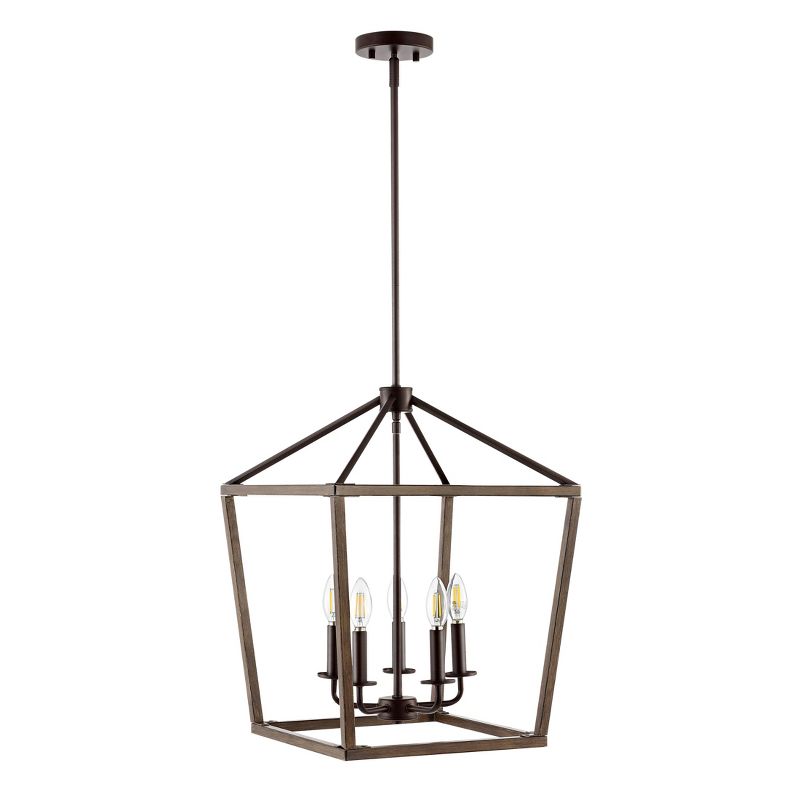 16&#34; LED 5-Light Oria Iron Industrial Lantern Pendant Oil Rubbed Bronze/Faux Wood - JONATHAN Y, 5 of 8