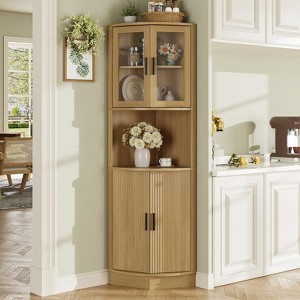 64.9" Tall Corner Storage Cabinet with Glass Door and 5 Storage Shelves - 1 of 4