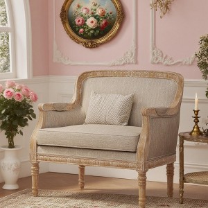 Upholstered Accent Chair, Comfy Armchair Club Chair with Weathered Rubberwood Frame - ModernLuxe - 1 of 4