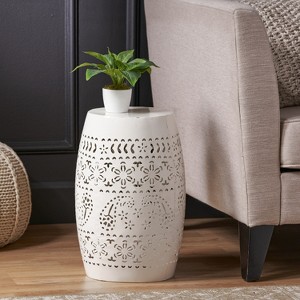 VYNXARIA side table With a simple yet outstanding lace cut metal frame,White - 1 of 4