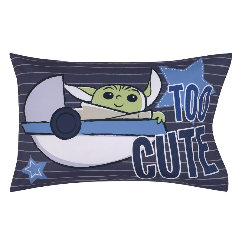 Star Wars The Child Cutest in the Galaxy Blue, Green and Gray, "Too Cute" Grogu, Stars, Hover Pod, and Sorgan Frog 4 Piece Toddler Bed Set, 5 of 7