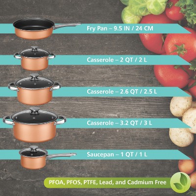 9-Piece Non-Stick Copper Aluminum Cookware Set with Glass Lids