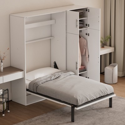 Whisen Twin Size Murphy Bed with Lockers and Wardrobes