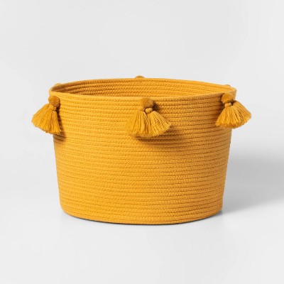 Large Coiled Rope Kids' Basket with Tassels Yellow - Pillowfort™: Toy Storage, Woven Polyester, Circular 18"x18"