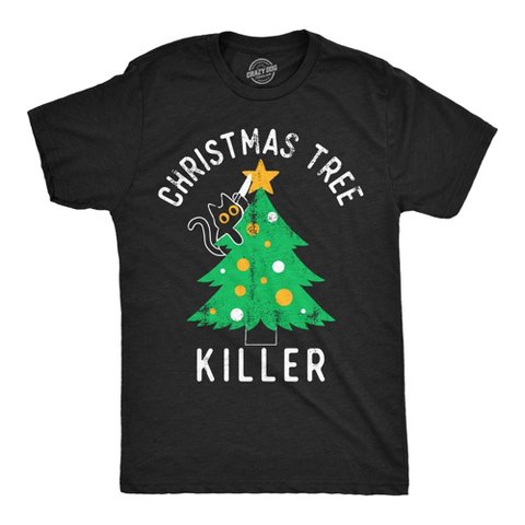 Мужские футболки Crazy Dog T-Shirts, Inc. Mens Funny T Shirts Christmas Tree Killer Sarcastic Kitten Graphic Novelty Tee for Men - Crazy Dog Men's T Shirt Gift For Christmas Black XL