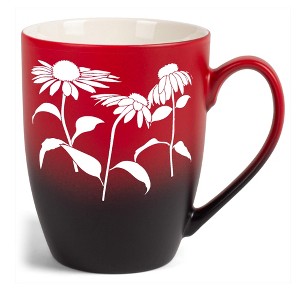 Elanze Designs Botanical Floral Flower Coffee Cup Mug 12 Ounce Ceramic With Ombre Gradient Elegant Minimalist Coneflower Silhouette Red and Black - 1 of 4