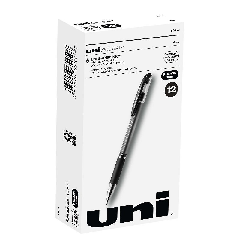 uni-ball Gel Grip Gel Pens Medium Point Black Ink Dozen (65450), 1 of 10