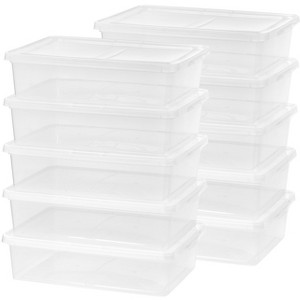 IRIS USA 28 Qt Clear Storage Box, Plastic Stackable Bin with Lid, 10 Pack - 1 of 4