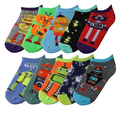 Tipi Toe Big Kids Boys 10 Pairs Classy Lightweight Novelty Robot Roller Mix Pattern Ankle/Low Cut Socks