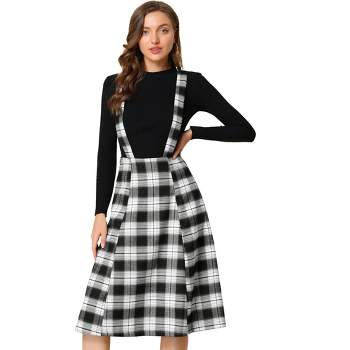 Allegra K Women's Vintage Plaid A-Line Tartan Suspender Midi Skirt