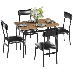 5-Piece Dining Table Set for 4, Wood & Metal Kitchen Dinner Table Set with 4 Upholstered Chairs, Modern Design and Space-Saving - 1 of 4